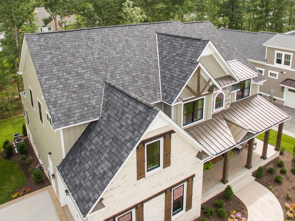 New Architectural Designer Shingle Roof in Black Granite- Northern Virginia Roofing Company- Contact G&A with Your Roofing Needs and get your Free Roof Estimate, the roof of the house with nice window, Roofing companies Arlington VA, Roofing company Falls Church VA, roofing contractor Vienna VA, Roofing companies Great Falls VA, Roofing Clifton VA, Roofing McLean VA, Roofing companies Vienna VA, Roofing companies Falls Church VA, Roofing companies McLean VA, Roof installation Great Falls VA, Roof installation McLean VA, Basement remodel Northern Virginia Roofing contractor Clifton VA, Roofing contractor Falls Church VA, Roofing contractor McLean VA
